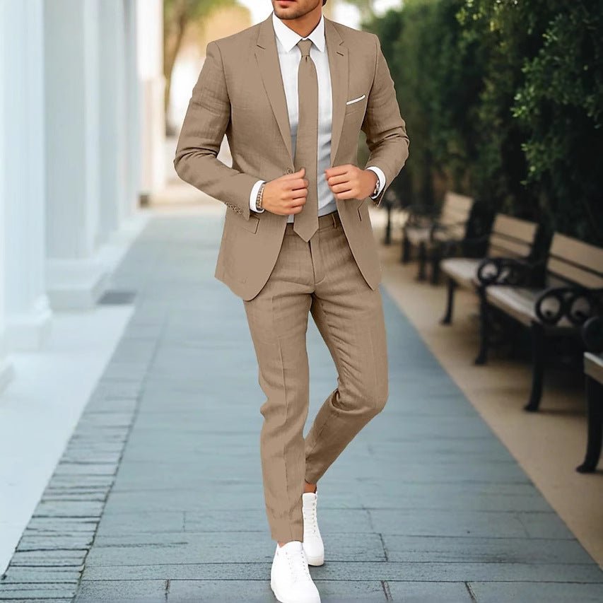 Men's New Linen Single Row One Button Suit - IVOIRART.COM