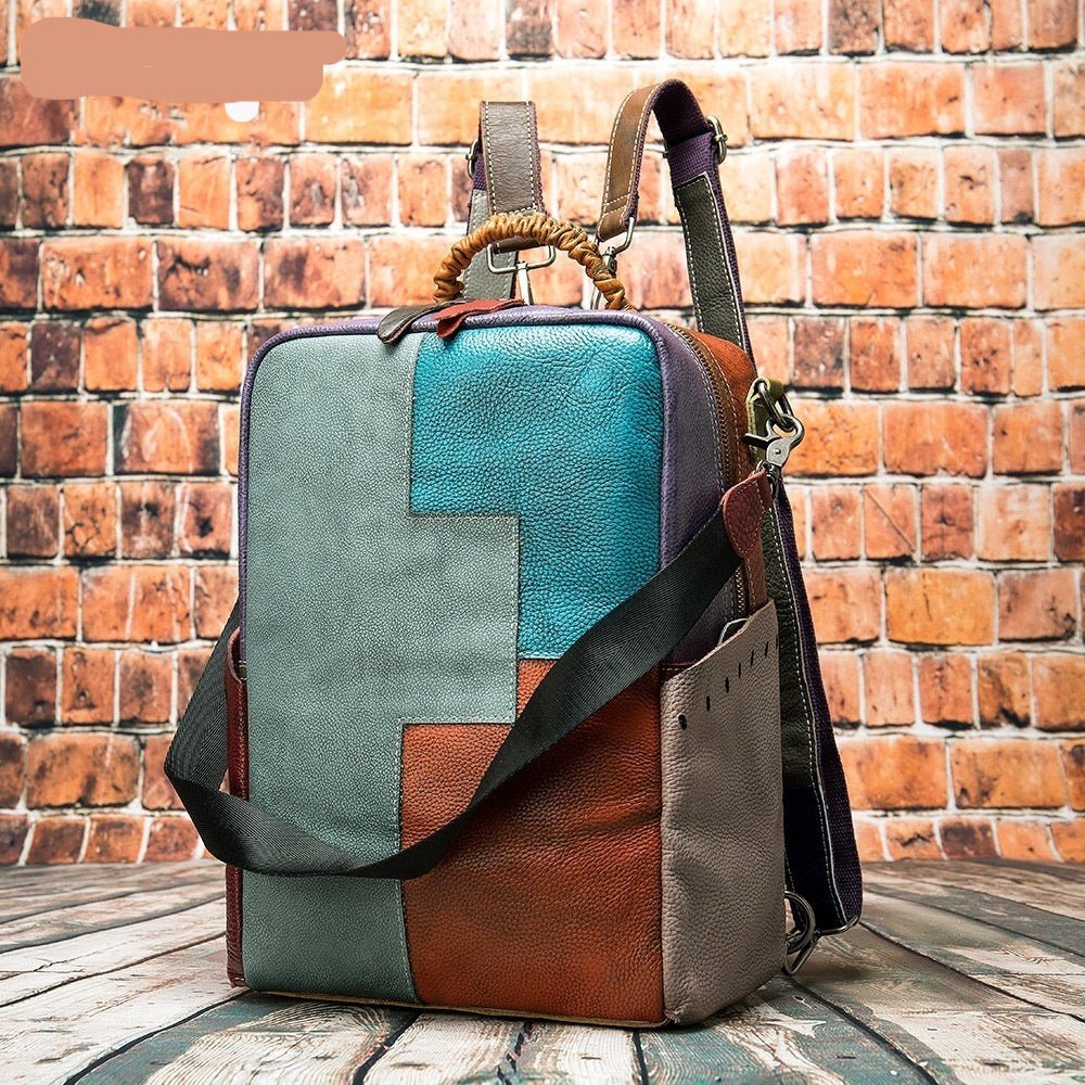 Mens Patchwork ColorBlock EthnicStyle Backpack - IVOIRART.COM
