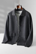 Men's Polo Collar Solid Color Wool Cardigan Autumn Winter Retro Pocket Thick Coat - IVOIRART.COM