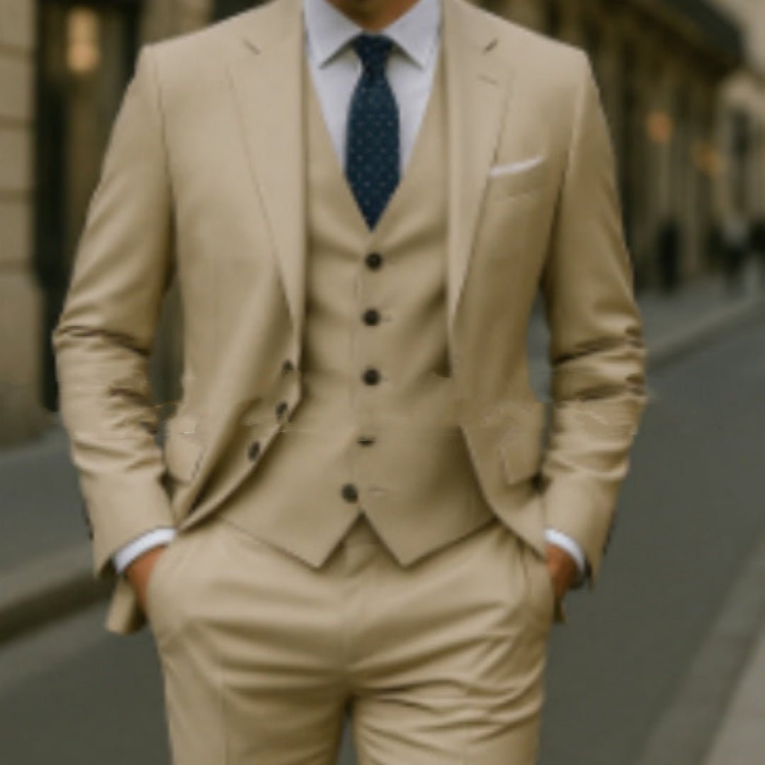 Men's Pure Color Casual Versatile Suit Three-piece Suit - IVOIRART.COM