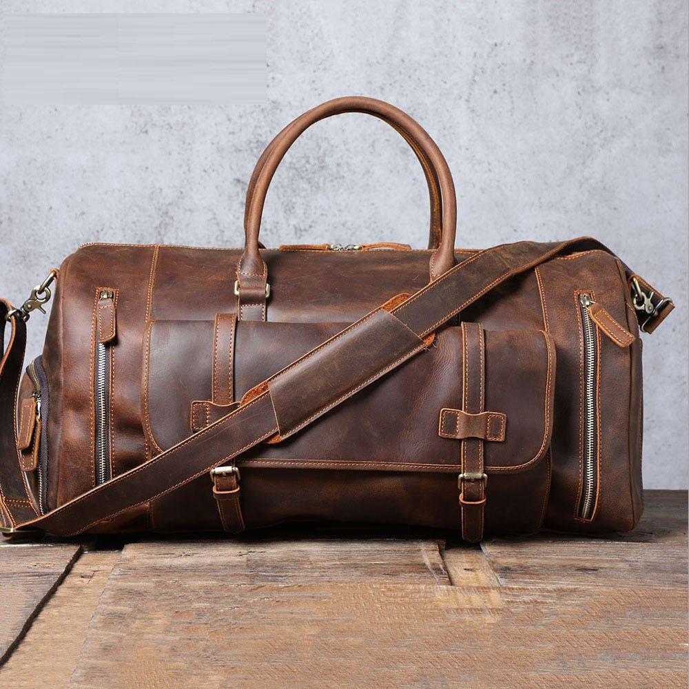 Men's Retro Genuine Leather Super Large Capacity First Layer Cowhide Leather Hand Luggage Bag - IVOIRART.COM