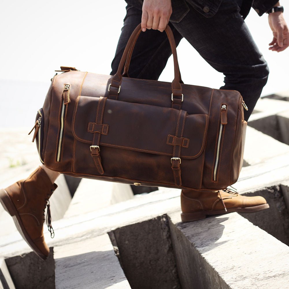 Men's Retro Genuine Leather Super Large Capacity First Layer Cowhide Leather Hand Luggage Bag - IVOIRART.COM