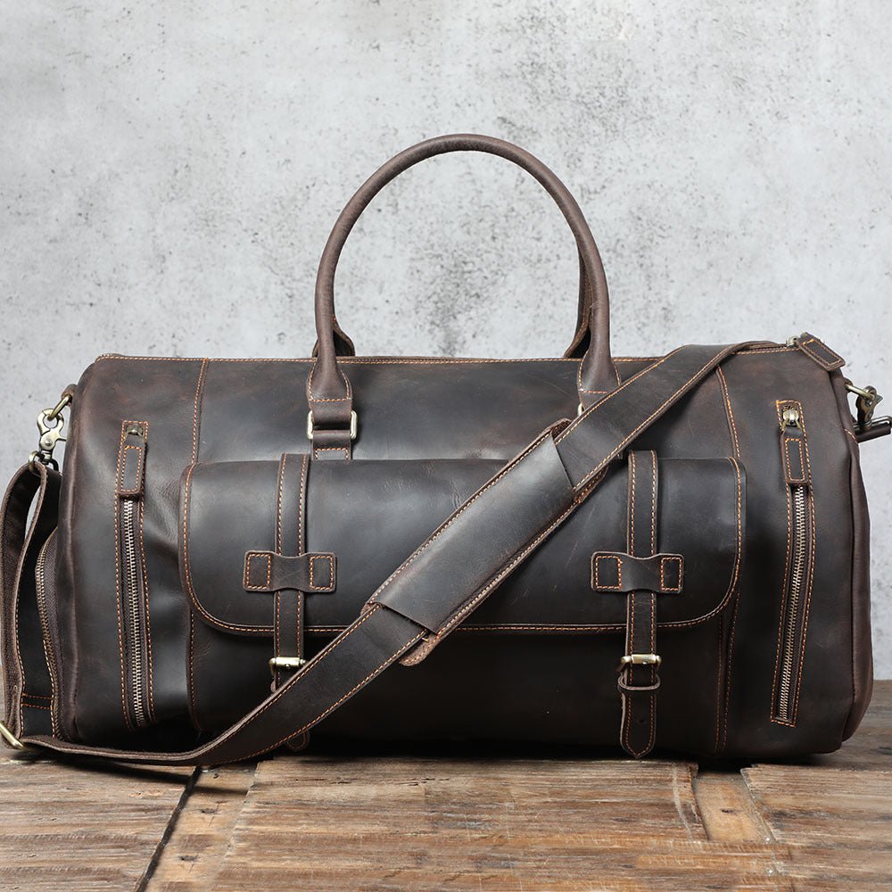 Men's Retro Genuine Leather Super Large Capacity First Layer Cowhide Leather Hand Luggage Bag - IVOIRART.COM