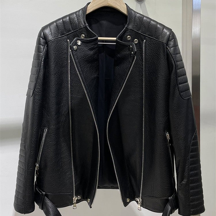 Men's Sheep Bubble Cropped Leather Jacket - IVOIRART.COM