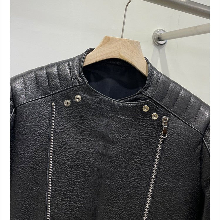 Men's Sheep Bubble Cropped Leather Jacket - IVOIRART.COM