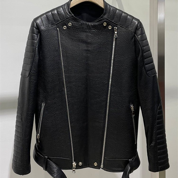 Men's Sheep Bubble Cropped Leather Jacket - IVOIRART.COM