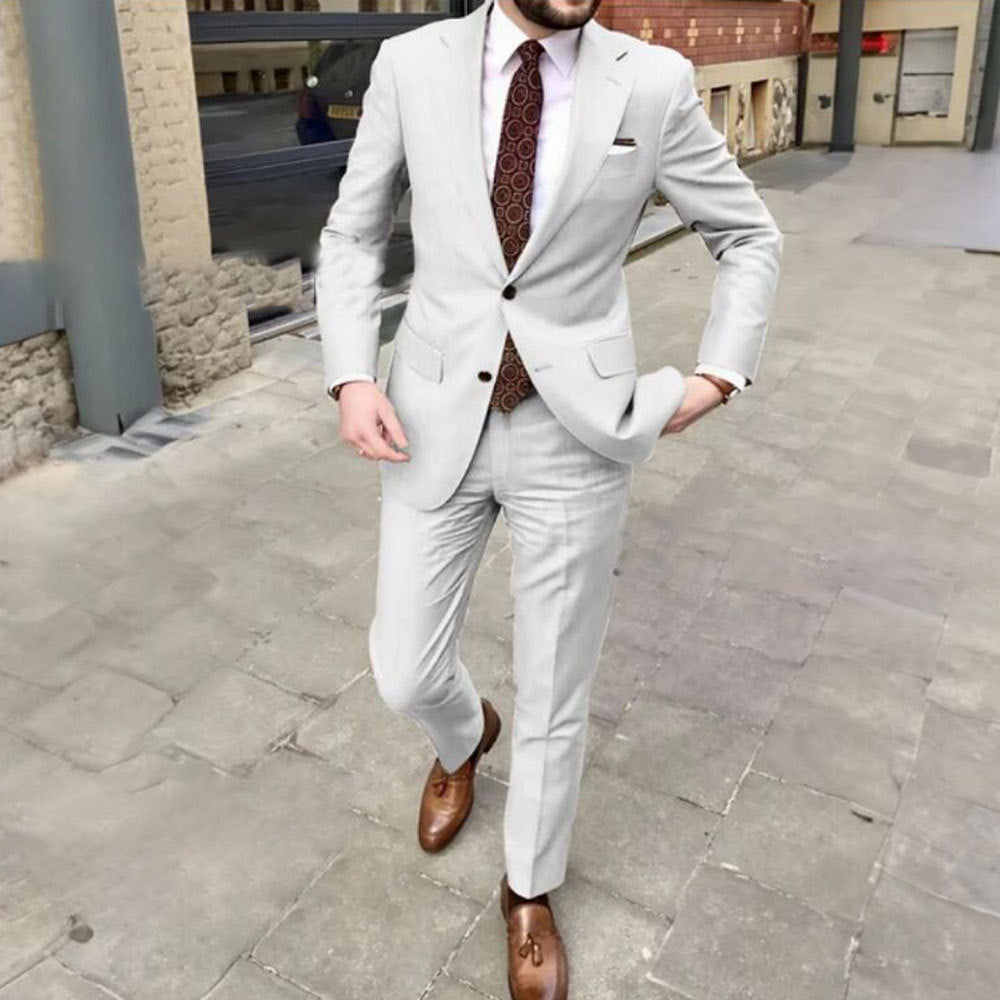 Men's Slim Fit Business Dress Two Button Set - IVOIRART.COM