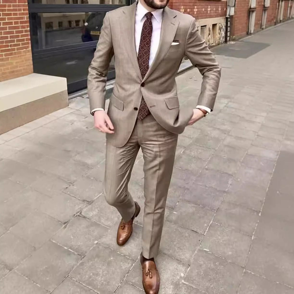 Men's Slim Fit Business Dress Two Button Set - IVOIRART.COM