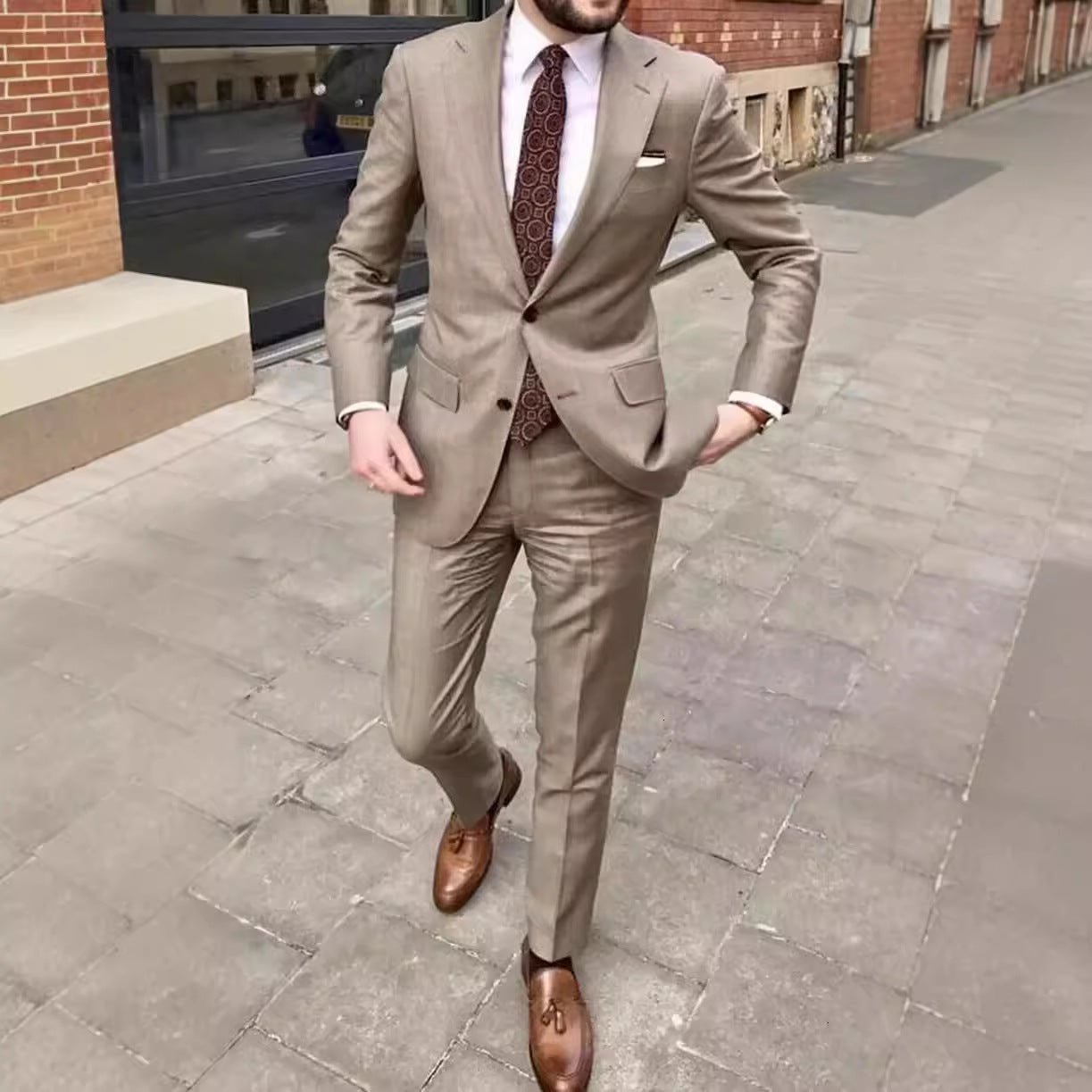 Men's Slim Fit Business Dress Two Button Set - IVOIRART.COM