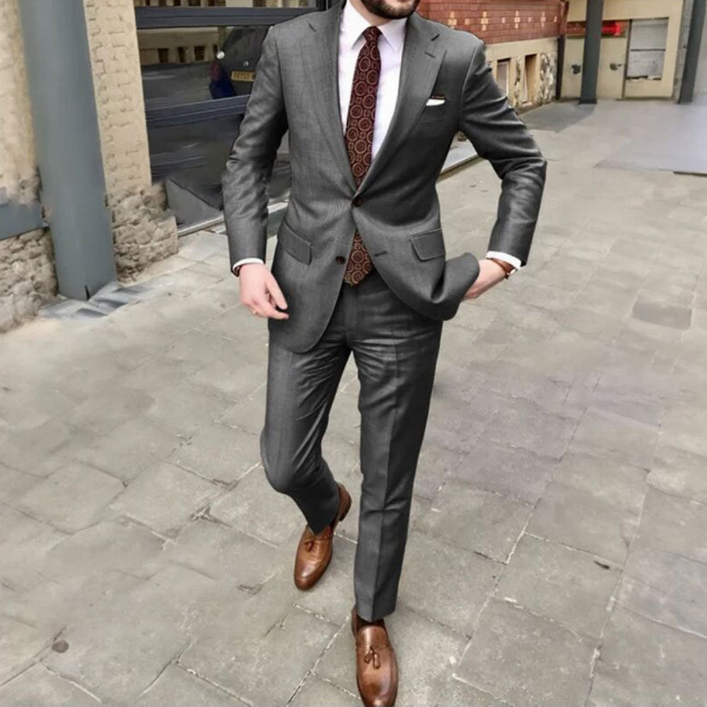Men's Slim Fit Business Dress Two Button Set - IVOIRART.COM