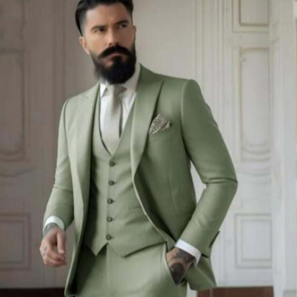 Men's Slim Fit Solid Color Business Suit Set - IVOIRART.COM