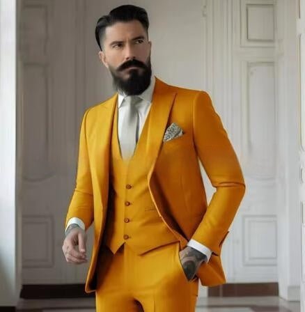Men's Slim Fit Solid Color Business Suit Set - IVOIRART.COM