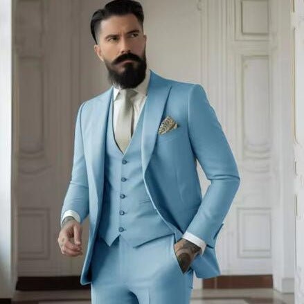 Men's Slim Fit Solid Color Business Suit Set - IVOIRART.COM