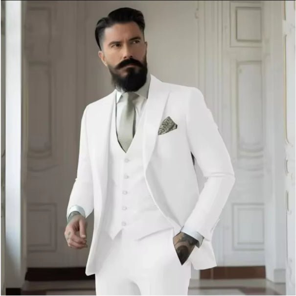 Men's Slim Fit Solid Color Business Suit Set - IVOIRART.COM