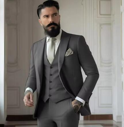 Men's Slim Fit Solid Color Business Suit Set - IVOIRART.COM