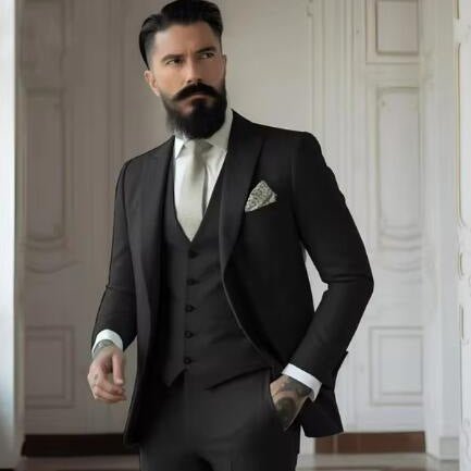 Men's Slim Fit Solid Color Business Suit Set - IVOIRART.COM