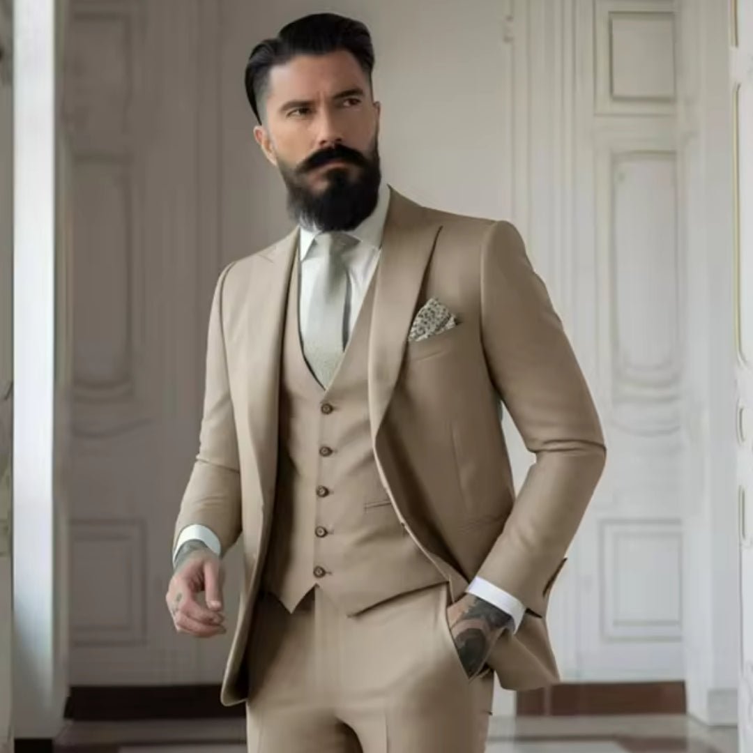Men's Slim Fit Solid Color Business Suit Set - IVOIRART.COM