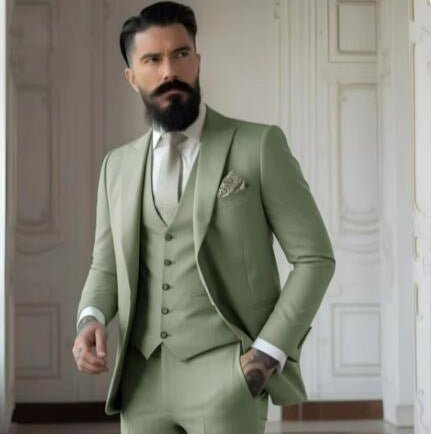 Men's Slim Fit Solid Color Business Suit Set - IVOIRART.COM