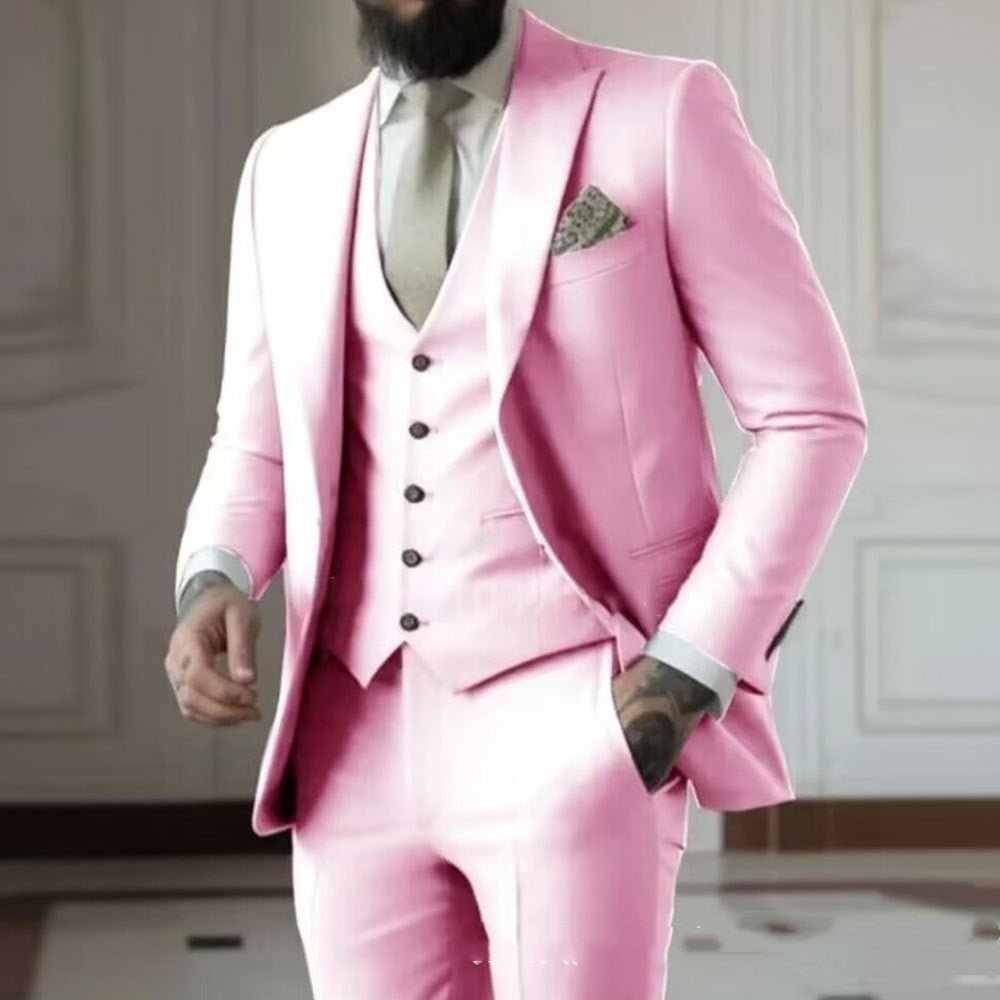 Men's Slim Fit Solid Color Business Suit Set - IVOIRART.COM