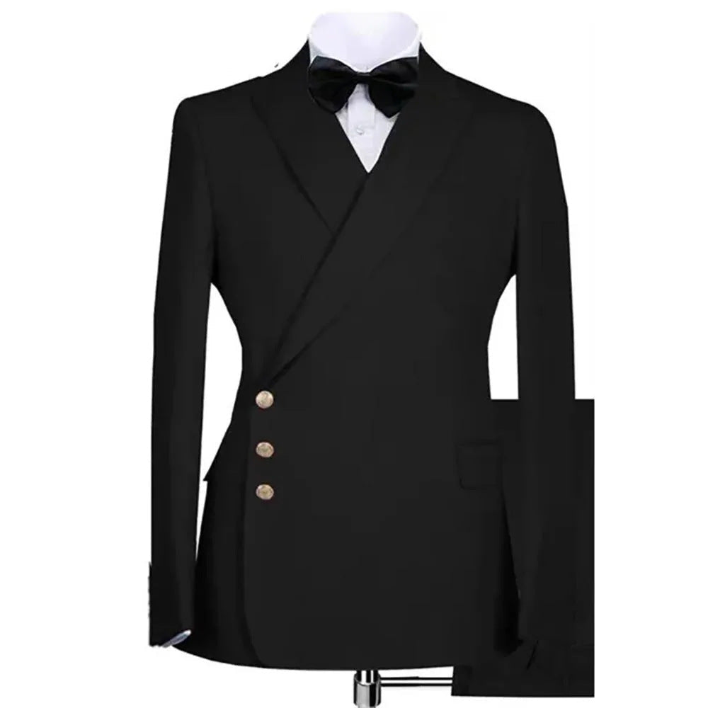 Mens Solid-Colored Slim-Fit Two-Piece Business Suit - IVOIRART.COM