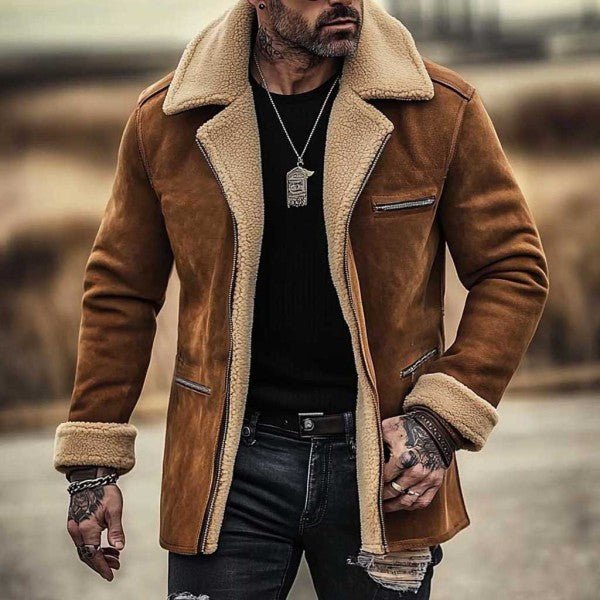 Men's Suede Warm Solid Color Multi-pocket Casual Jacket - IVOIRART.COM