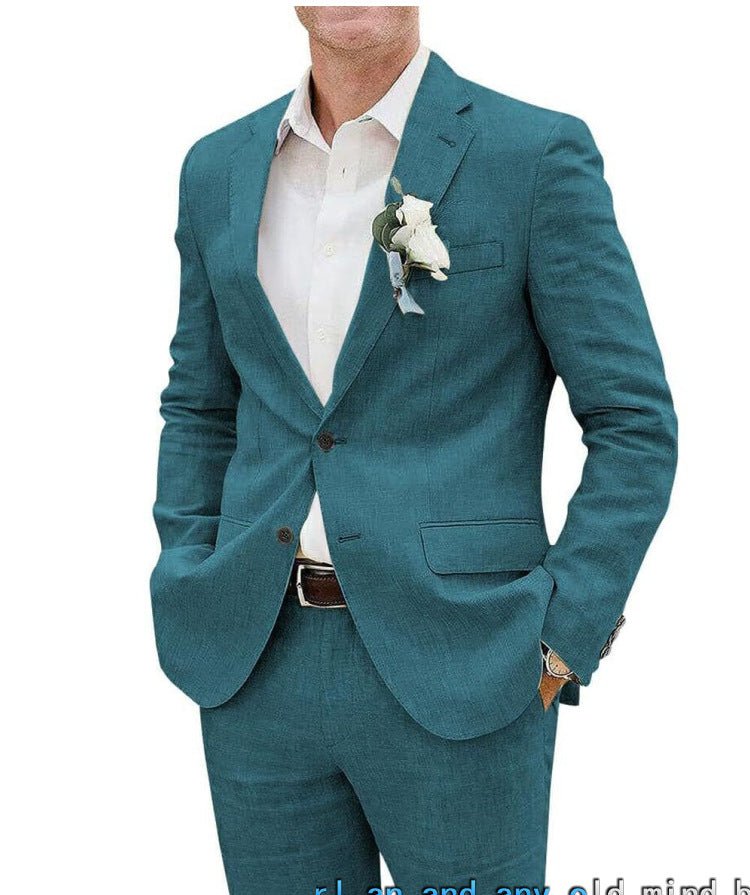 Men's Suit Casual Men's Linen Business Banquet Two-piece Suit - IVOIRART.COM