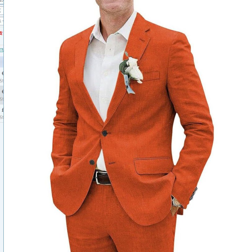 Men's Suit Casual Men's Linen Business Banquet Two-piece Suit - IVOIRART.COM