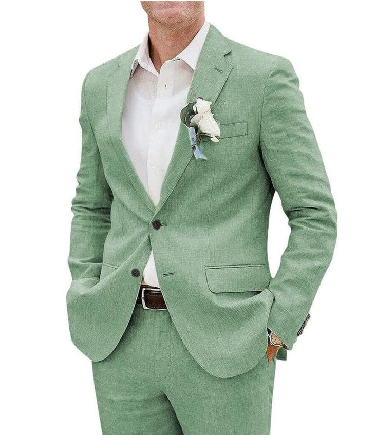Men's Suit Casual Men's Linen Business Banquet Two-piece Suit - IVOIRART.COM