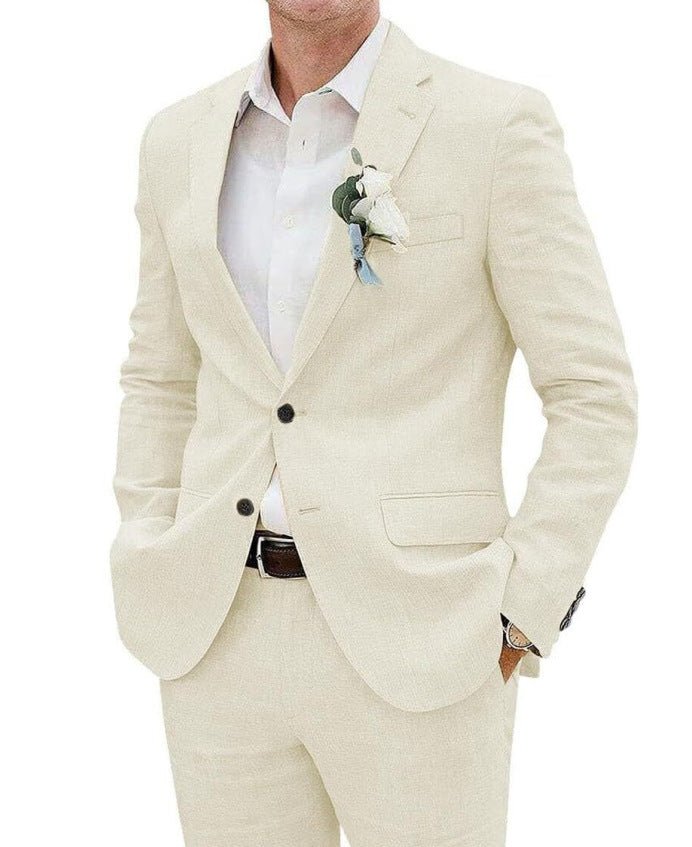 Men's Suit Casual Men's Linen Business Banquet Two-piece Suit - IVOIRART.COM