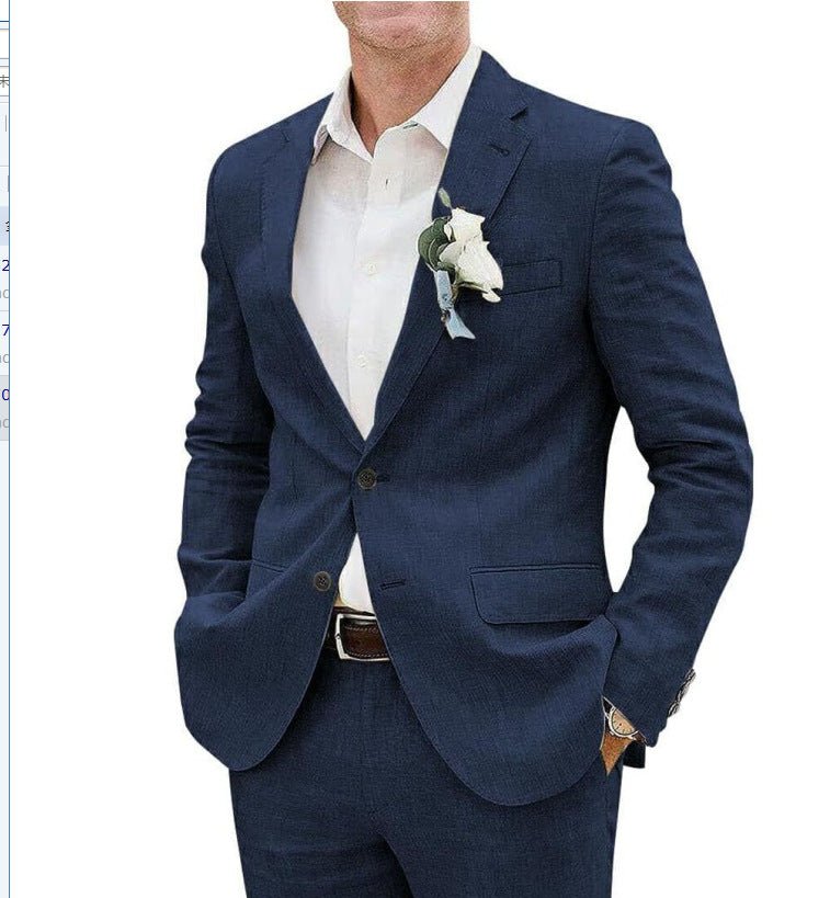 Men's Suit Casual Men's Linen Business Banquet Two-piece Suit - IVOIRART.COM
