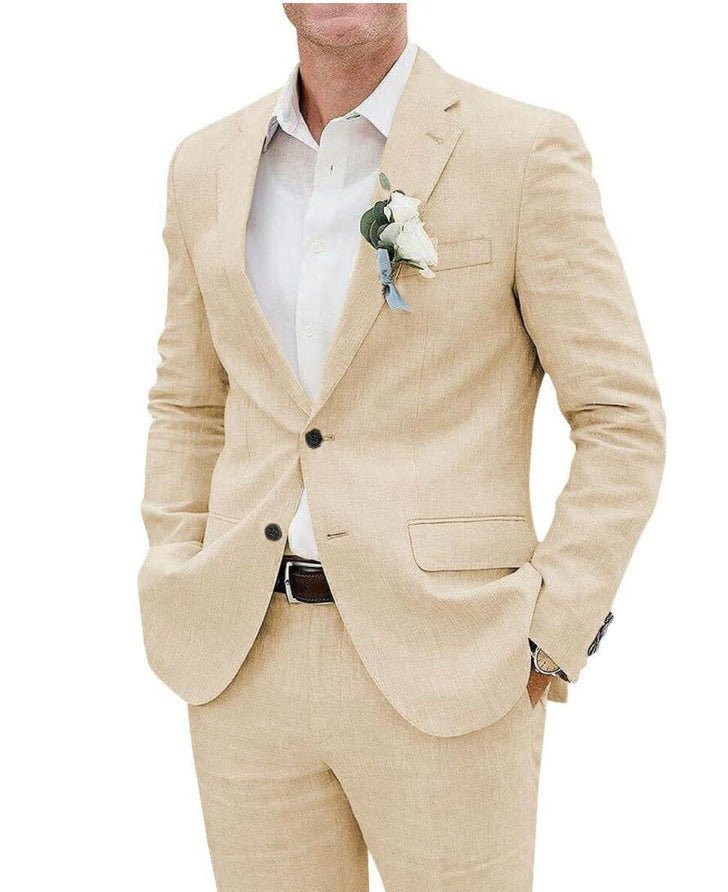 Men's Suit Casual Men's Linen Business Banquet Two-piece Suit - IVOIRART.COM