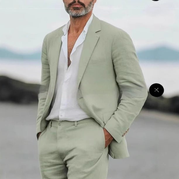 Men's Suit Casual Men's Linen Business Banquet Two-piece Suit - IVOIRART.COM