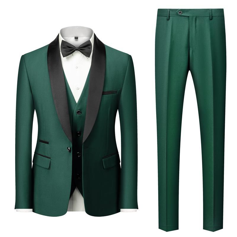 Men's Suit Set Green Fruit Collar Stage Suit Dress Host Performance Bridegroom Best Man Three-piece Suit - IVOIRART.COM