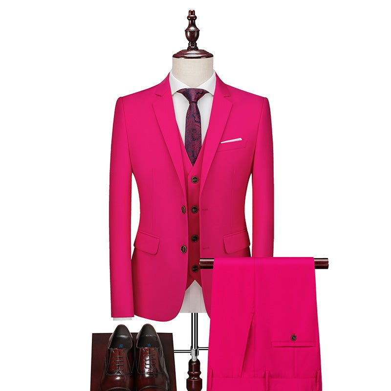 Men's Suit Three-piece Suit British Slim-fitting Wedding Dress Multicolor Plus Size - IVOIRART.COM