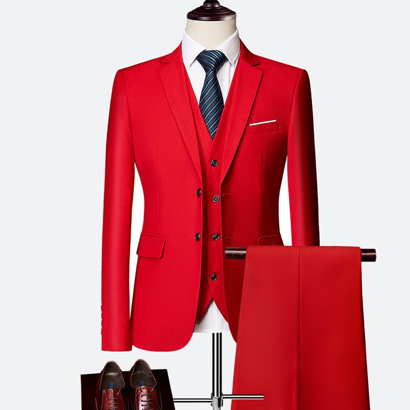 Men's Suit Three-piece Suit British Slim-fitting Wedding Dress Multicolor Plus Size - IVOIRART.COM