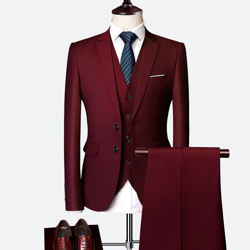Men's Suit Three-piece Suit British Slim-fitting Wedding Dress Multicolor Plus Size - IVOIRART.COM