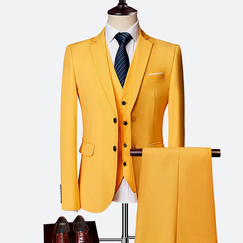 Men's Suit Three-piece Suit British Slim-fitting Wedding Dress Multicolor Plus Size - IVOIRART.COM