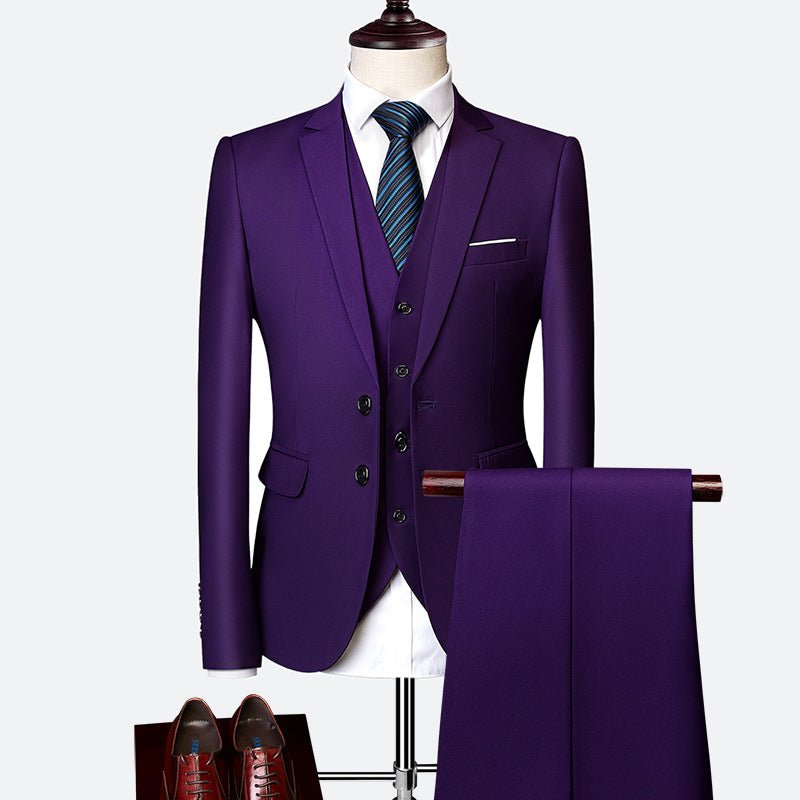 Men's Suit Three-piece Suit British Slim-fitting Wedding Dress Multicolor Plus Size - IVOIRART.COM