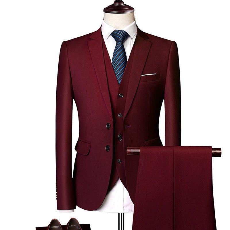 Men's Suit Three-piece Suit British Slim-fitting Wedding Dress Multicolor Plus Size - IVOIRART.COM