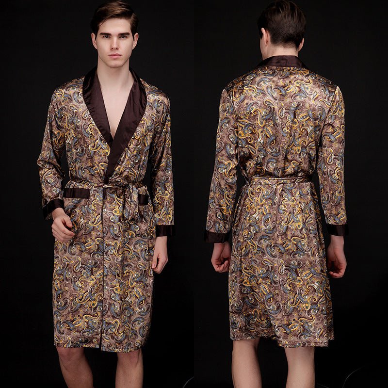 Men's Summer Long Ice Silk Pajamas Nightgown – Ultra-Thin Polyester SleepwearXL. - IVOIRART.COM