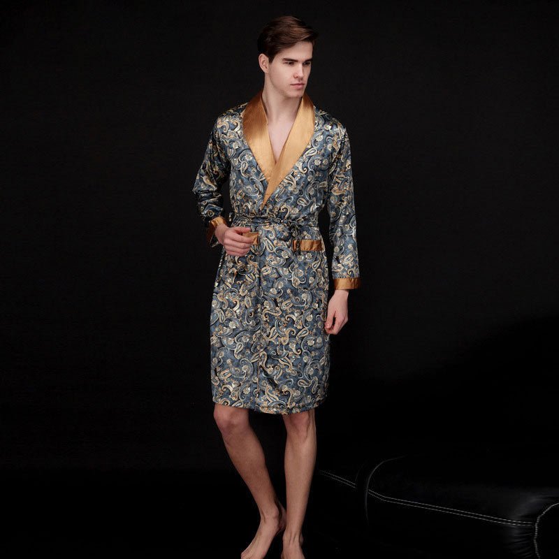 Men's Summer Long Ice Silk Pajamas Nightgown – Ultra-Thin Polyester SleepwearXL. - IVOIRART.COM