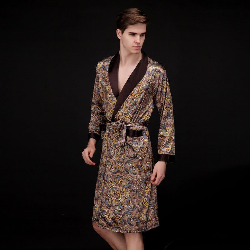 Men's Summer Long Ice Silk Pajamas Nightgown – Ultra-Thin Polyester SleepwearXL. - IVOIRART.COM