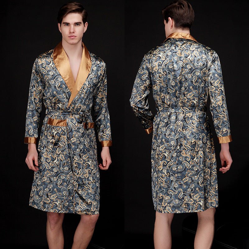 Men's Summer Long Ice Silk Pajamas Nightgown – Ultra-Thin Polyester SleepwearXL. - IVOIRART.COM