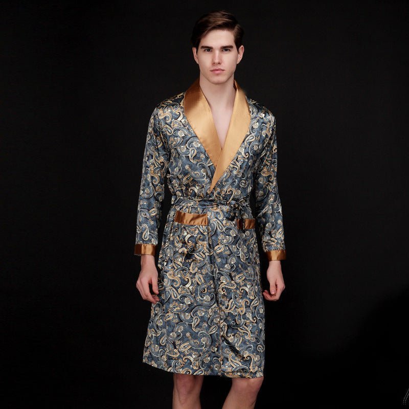 Men's Summer Long Ice Silk Pajamas Nightgown – Ultra-Thin Polyester SleepwearXL. - IVOIRART.COM