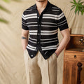 Men's Summer Stripes Lapel Cardigan POLO Short Sleeve - IVOIRART.COM
