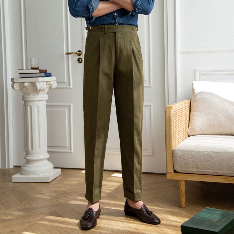 Men's Washed Cotton High Waist Straight Pants - IVOIRART.COM