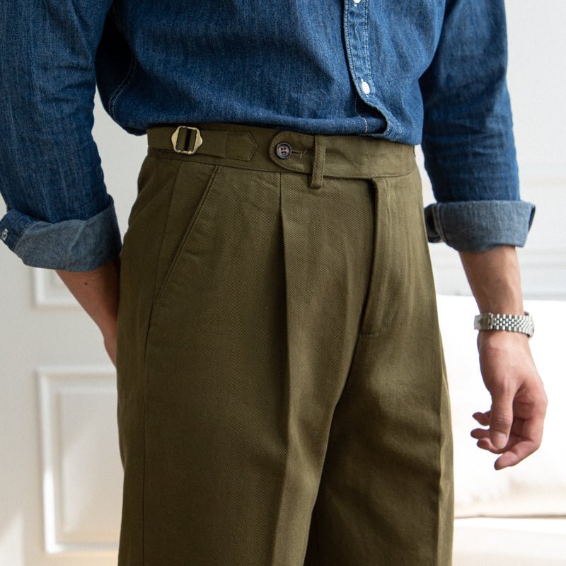 Men's Washed Cotton High Waist Straight Pants - IVOIRART.COM