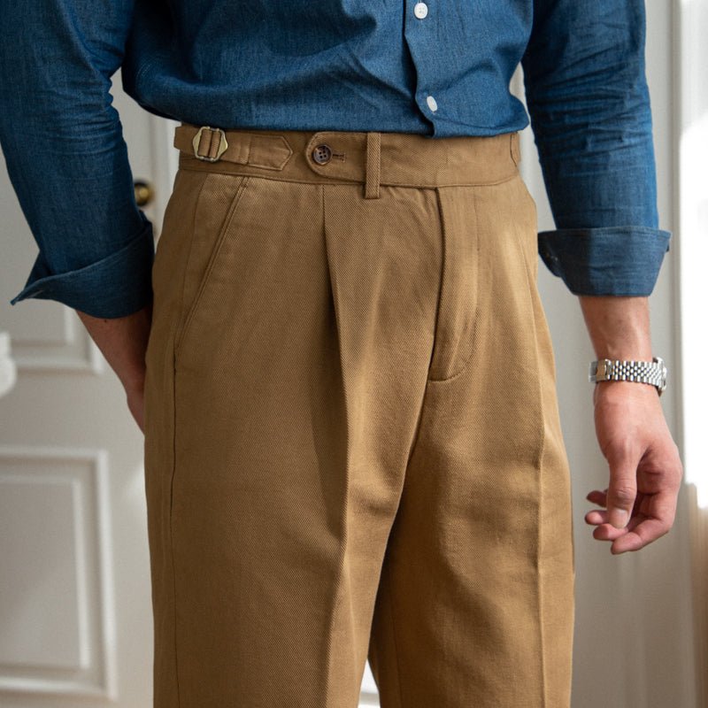 Men's Washed Cotton High Waist Straight Pants - IVOIRART.COM