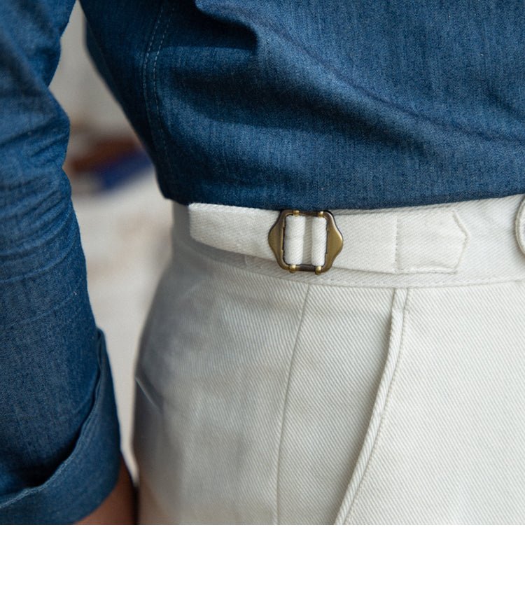 Men's Washed Cotton High Waist Straight Pants - IVOIRART.COM