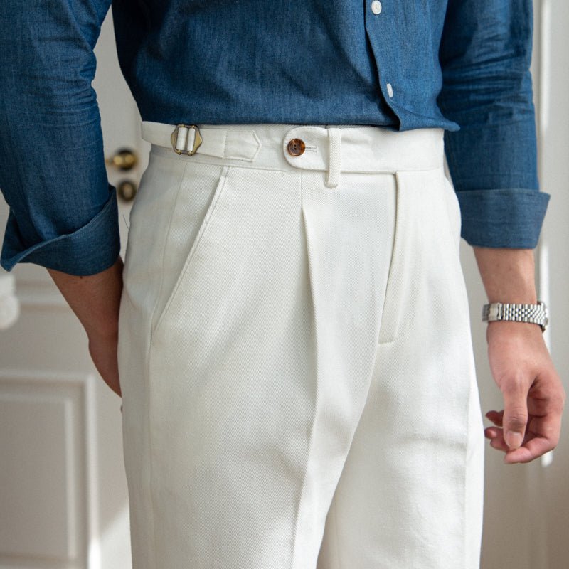 Men's Washed Cotton High Waist Straight Pants - IVOIRART.COM